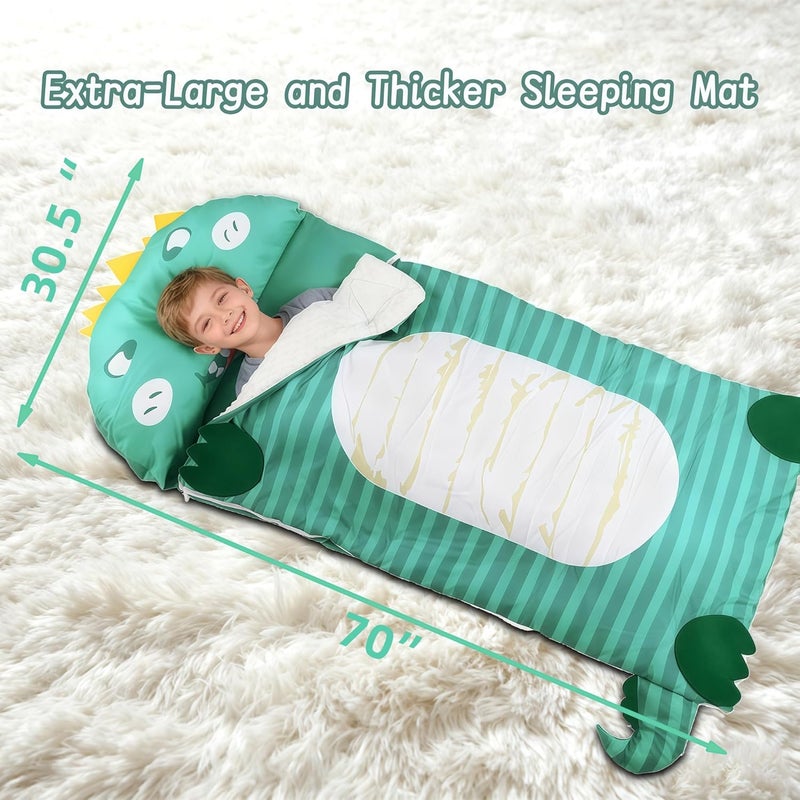 Lydaz Kids Sleeping Bag with Removable Pillow, Extra Large 70''x30'' Toddler Dinosaur Nap Mat, Plush Slumber Bag for Boys Daycare Preschool Kindergarten Christmas Birthday Gifts for 3-12 Years Kids - Image 2